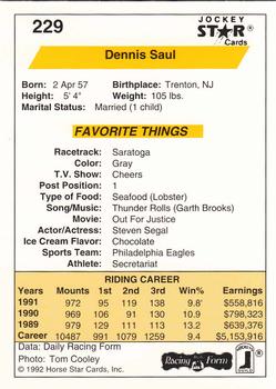 1992 Jockey Star #229 Dennis Saul Back